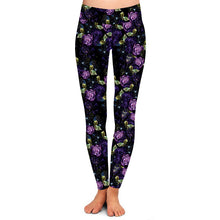 Load image into Gallery viewer, Purple Rose Flower Leggings