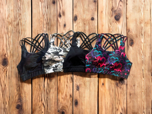 Load image into Gallery viewer, Black &amp; Grey Camo Printed Activewear Bra Top
