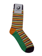 Mens Orange & Green Thin Stripe Socks - 1 Pair