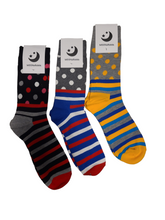 Load image into Gallery viewer, Mens Multi-pack Stripes &amp; Spots Socks - 3 Pairs
