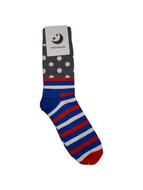 Mens Blue White & Red Stripes & Spots Socks - 1 Pair