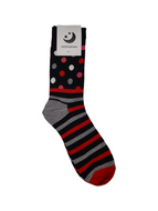 Mens Black Grey & Red Stripes & Spots Socks - 1 Pair