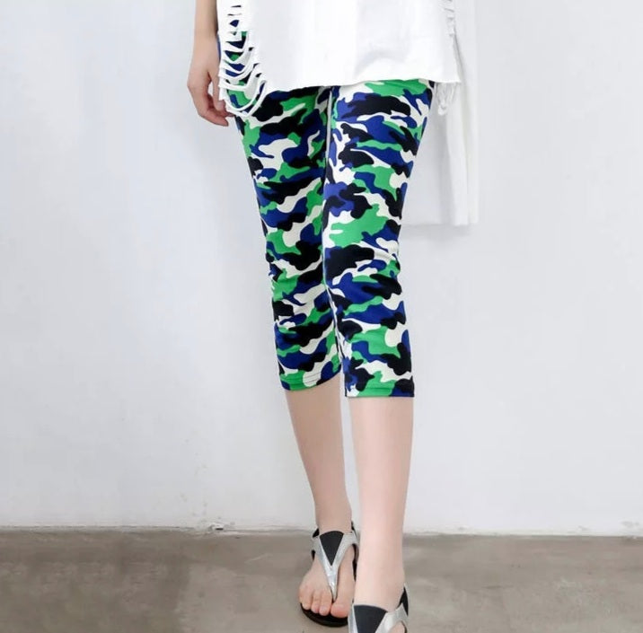 Green & Blue Camo Capri