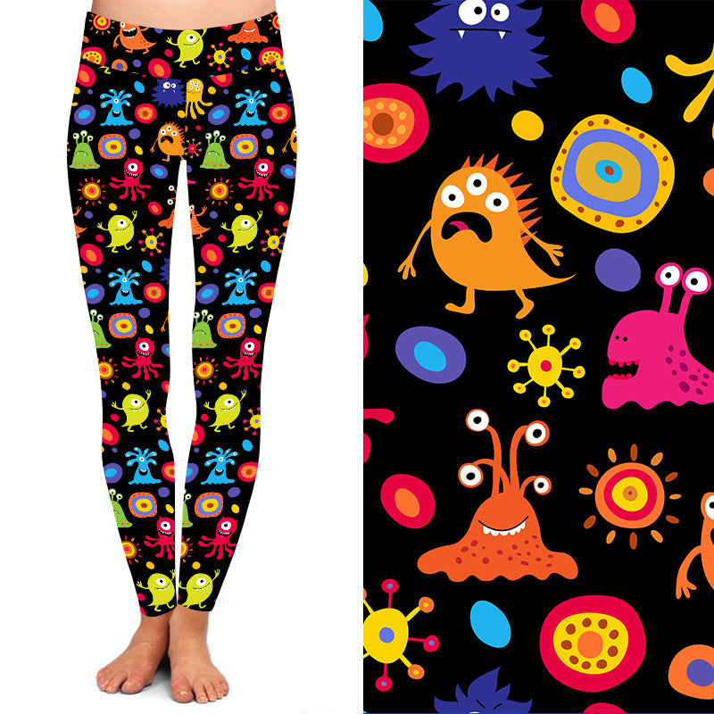 Cute Monster Print Pattern Women Leggings