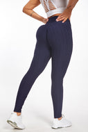 Navy Blue Scrunch Yoga Leggings Honeycomb Material